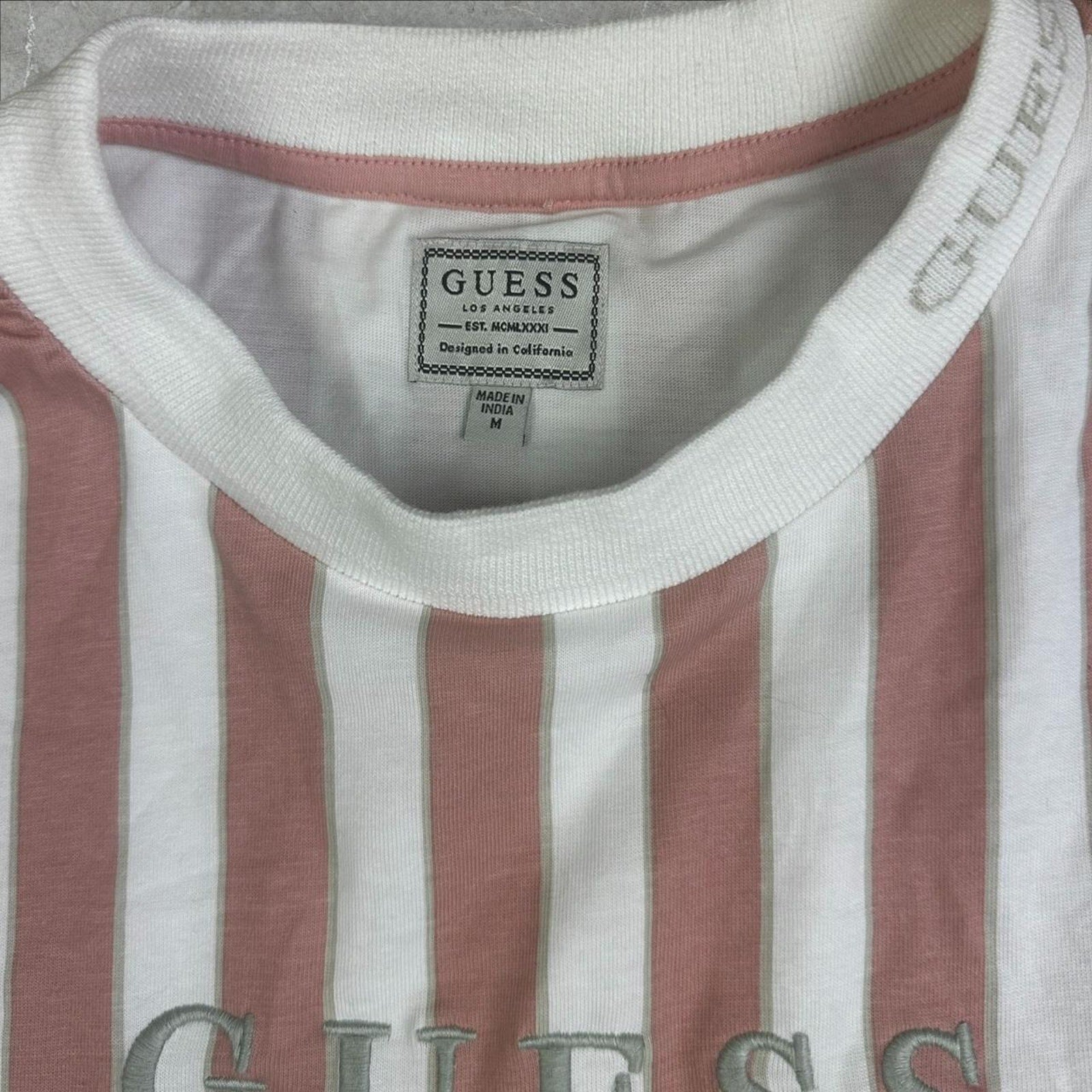 GUESS Pink Striped Long Sleeve T-Shirt SIZE MEDIUM