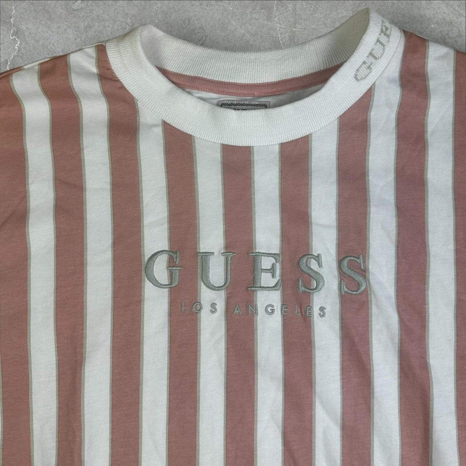GUESS Pink Striped Long Sleeve T-Shirt SIZE MEDIUM